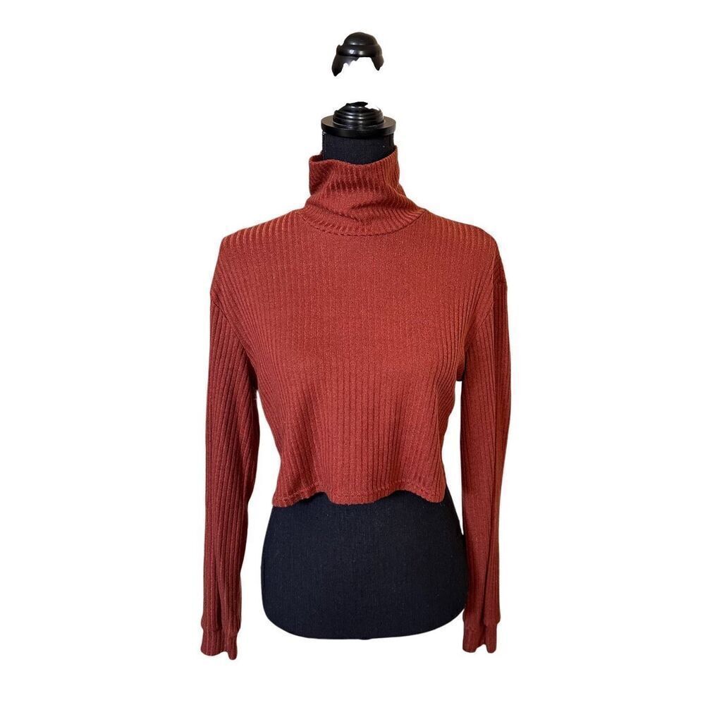 SHEIN Burnt Orange Essence Turtle Neck Ribbed Knit Sweater Small
